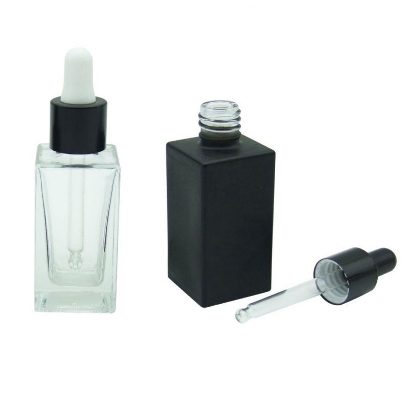 Matte Black Square Blue Frosted Glass Droppers Essential Oil Bottles Room Spray Perfume Serum 30ml Skincare Vials Pumps