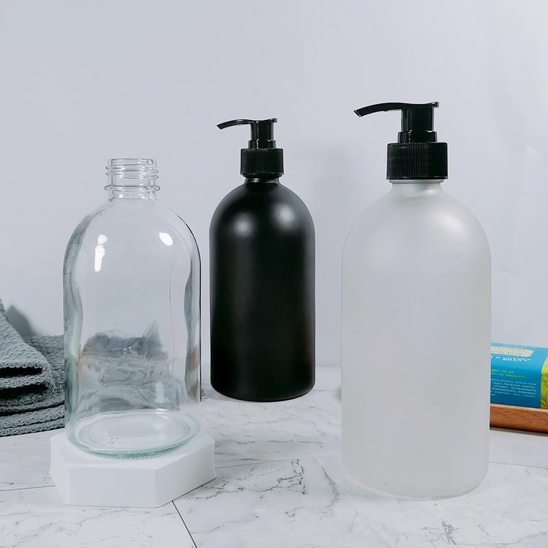 16oz 500ml Conditioner Shampoo Glass Hand Liquid Soap Dispenser Pump Bottle Matte Black Frosted