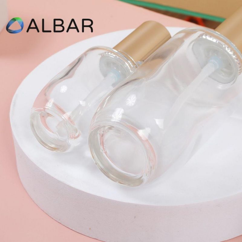 Silver Circle Customized Pump Glass Bottles in Round Cylinder Clear with Printing Logo