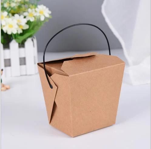 Custom Kraft Noodle Box with Hand Disposable Takeaway Packaging Donut Lunch Fruit Hamburger Camarone Salad Fried Chicken Bentopaper Meal Wholesale Be Portable