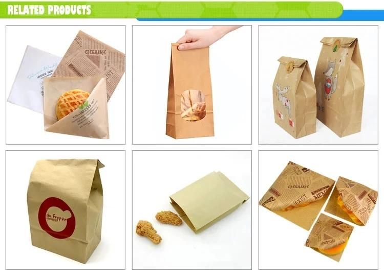 Custom Printed Flat Sharp Bottom Food Grade Paper Bag for French Fries Hamburgers Street Food Snacks Bread Donuts Takeaway