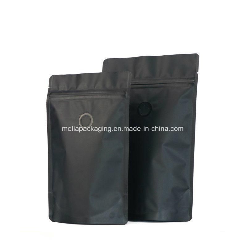 High Barrier 16 Oz Foil Stand up Zipper Pouch Coffee Bag with Valve Matte Black