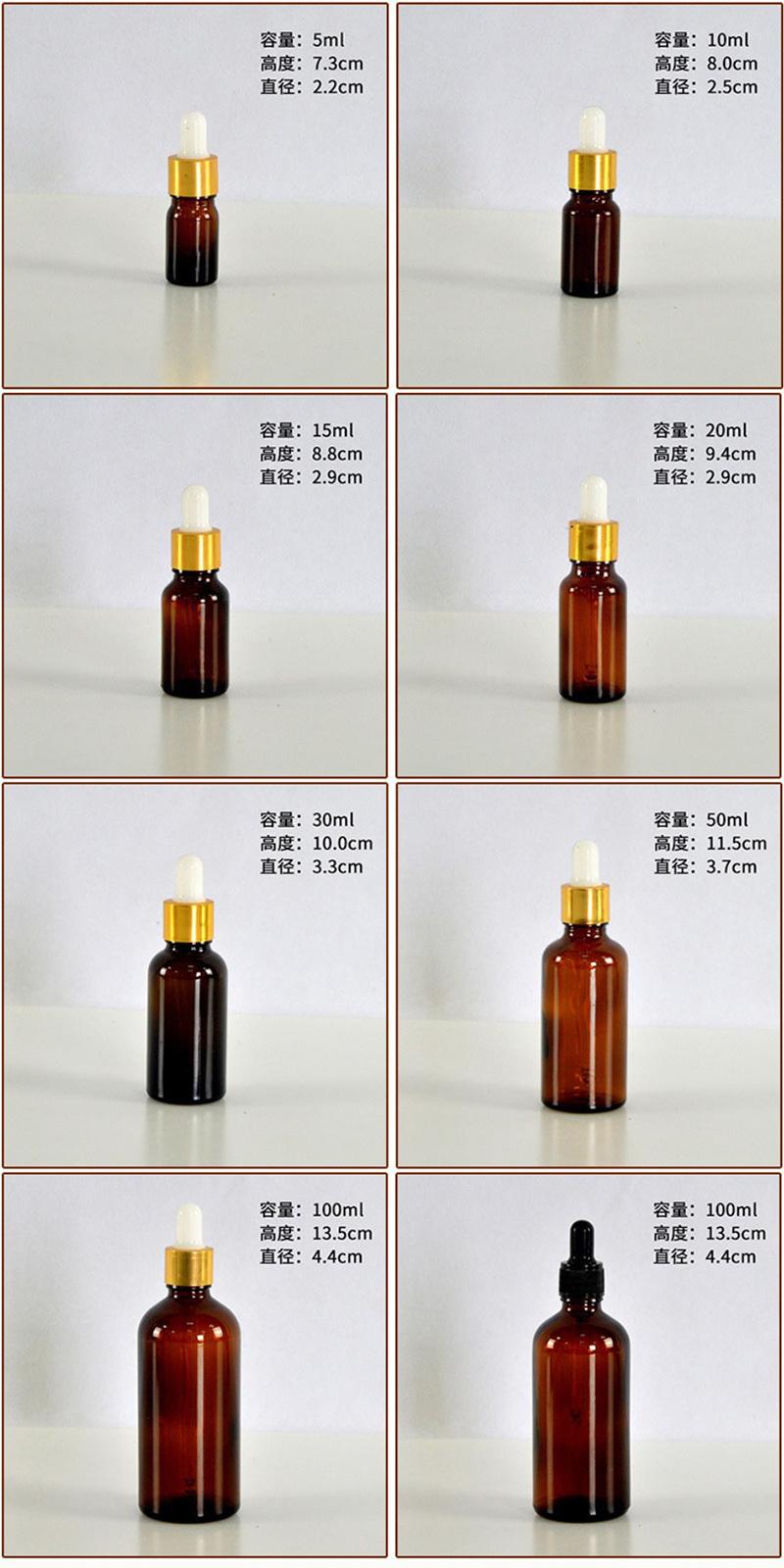 OEM Frosted Amber and Transparent Dropper Bottle Essential Oil Glass Bottle Cosmetic Glass Cotainer