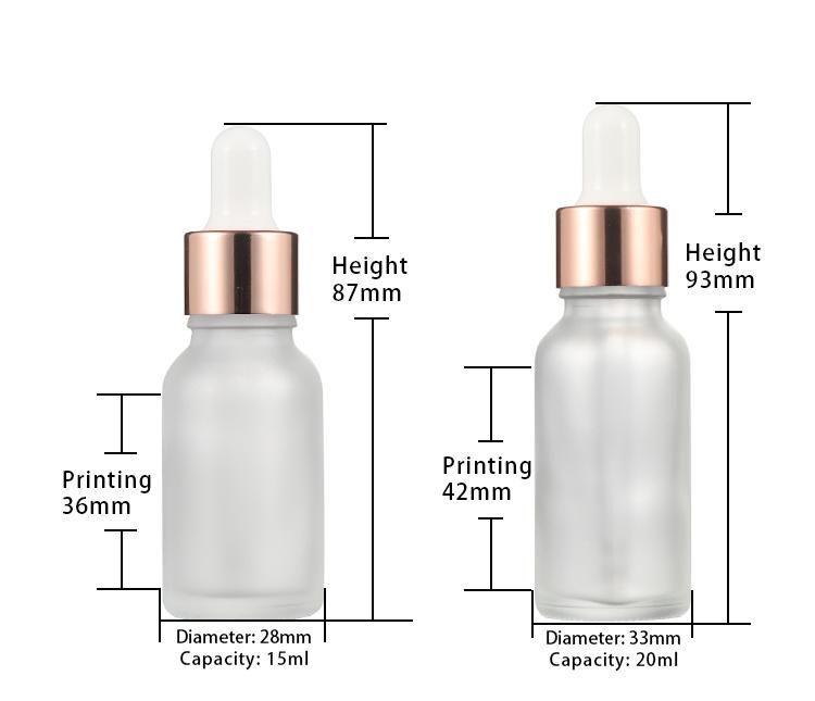 10ml 20ml 30ml 50ml 100ml Frosted Transparent Glass Dropper Bottle Glass Bottle with Rose Gold Dropper