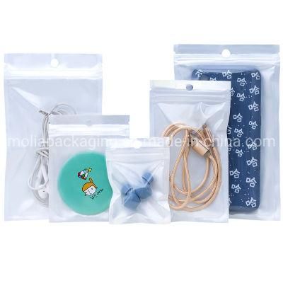 One Side Clear White Pouch with Zipper Hanging Hole Self Sealed Poly Bag for Packaging Food Jerky Plastic High Barrier Bag