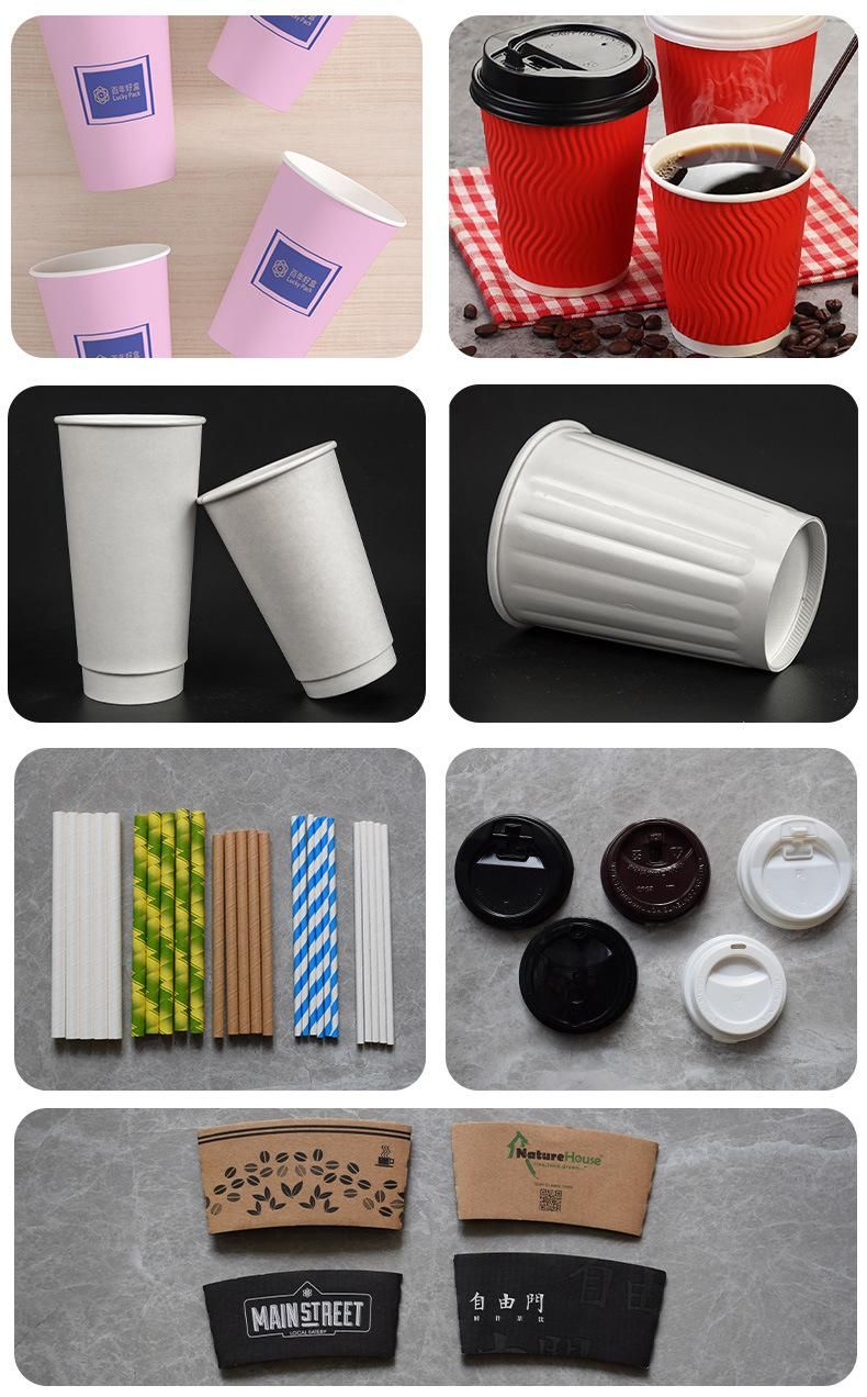 Disposable Coffee Cup with Lid Printed Kraft Coffee Paper Cups
