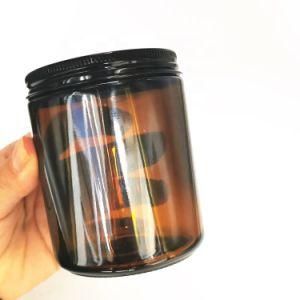 Straight Sided Wide Mouth Empty Amber Glass Candle Holders Cosmetic Jar 8oz 250ml Soy Glass Candle Jar with Plastic Screw Lid