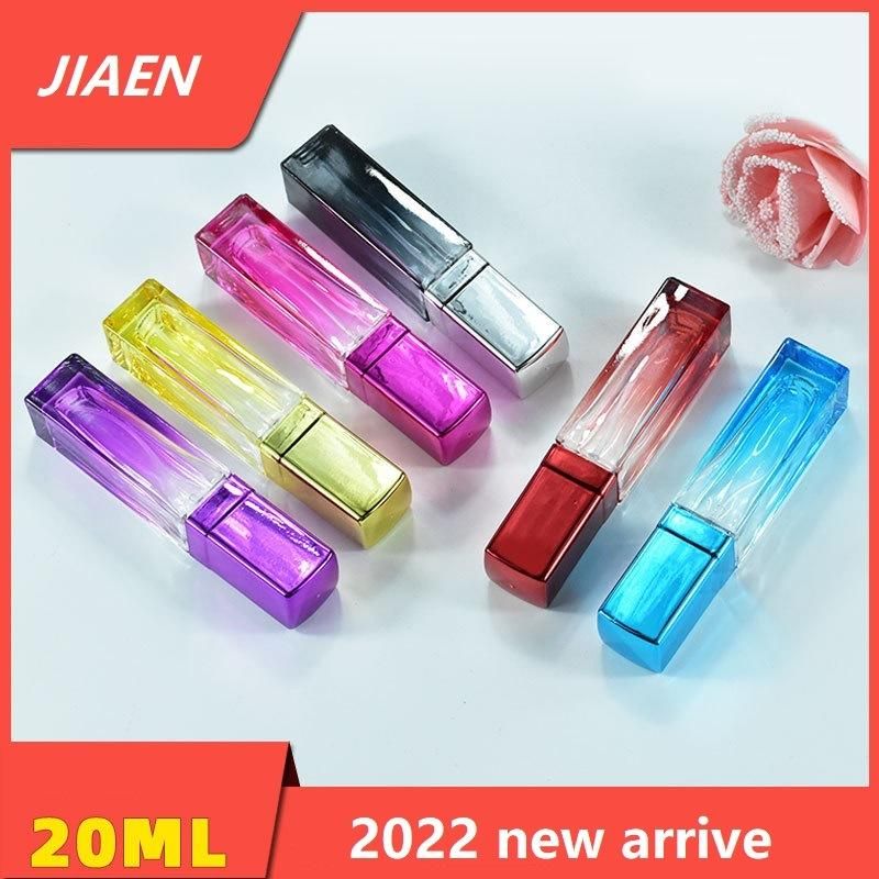 Wholesale Hot Sale Empty Colorful 20ml Glass Bottle Square Shaped Refillable Perfume Bottle with Spray Atomizer 2022 New Arrive Perfume Jar Glassware