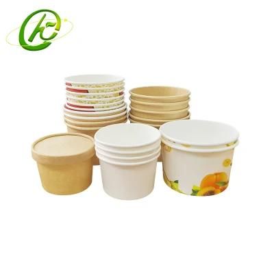 Disposable Brown Waterproof Food Container Kraft Paper Ice Cream Cups 16oz Grade Kraft Paper Ice Cream Cup with Lids