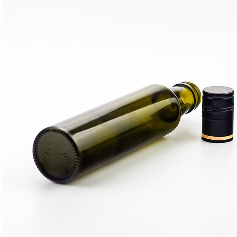 Glass Olive Oil Glass Bottle 500ml Round Dark Green with Plastic Metal Lids
