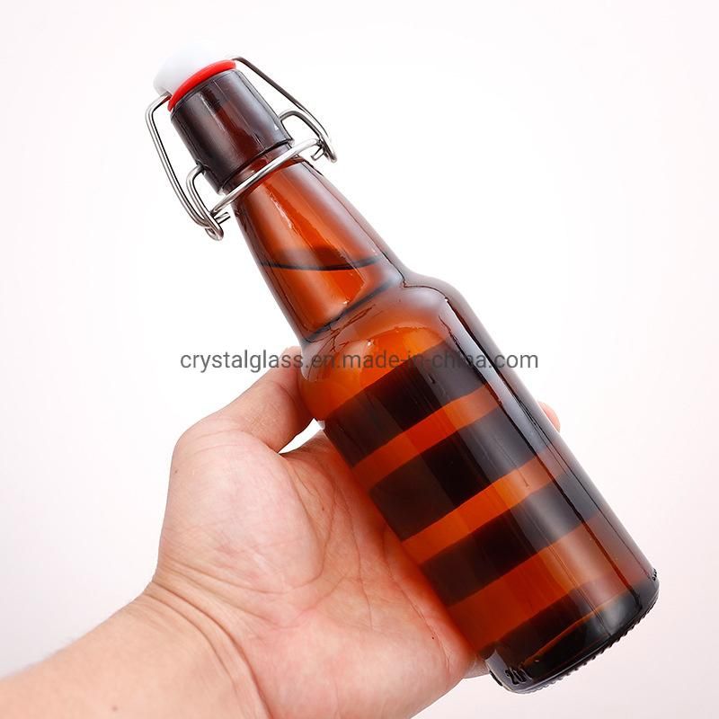 350ml 500ml 1000ml Home Brewing Amber Glass Beer Bottle with Easy Wire Swing Cap & Airtight Rubber Seal