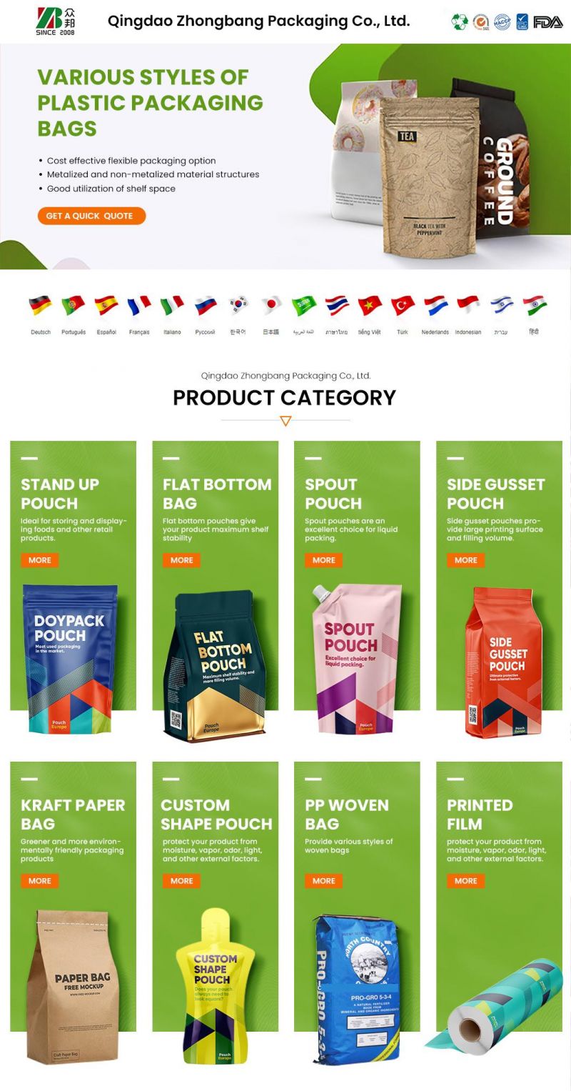 ZB Packaging Food-Grade Plastic Flat Bottom Zipper Food Packaging Bag