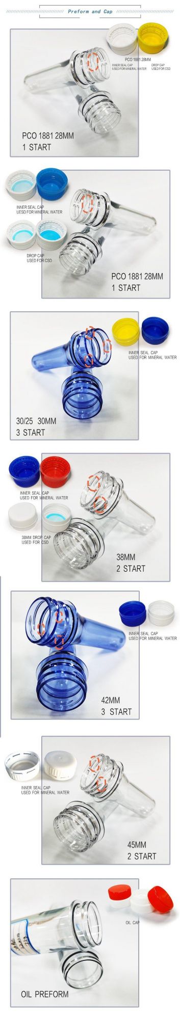 Bottles Plastic Bottle Preform 38mm 30g Pet for Mineral Bottle/Juice/CSD/Hot Filling
