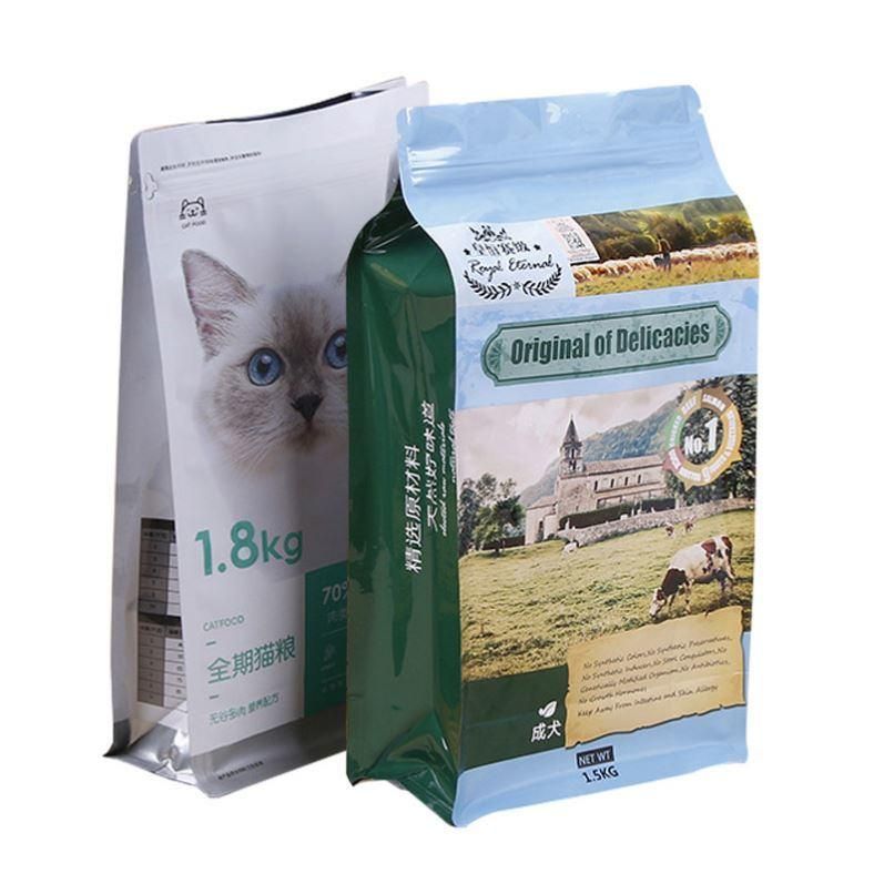 Custom Printed Food Aluminum Foil Flat Bottom Zip Bags Plastic Food Packaging Bag Dog Treat Pouch Pet Food Bag