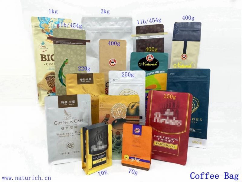 250g Coffee Flat Bottom Coffee Bag with Valve and Zipper