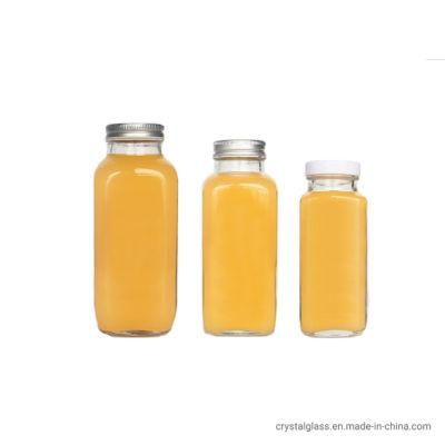 Wide Mouth French Square 16oz Beverage, Juice, Glass Bottles with Lid