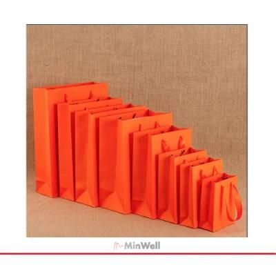 Minwell Gift Art Paper Bags with Wide Handles, Orange Gift Paper Bags Medium Size, Premium Gift Paper Bags for Weeding Birthday Party Favor Bags