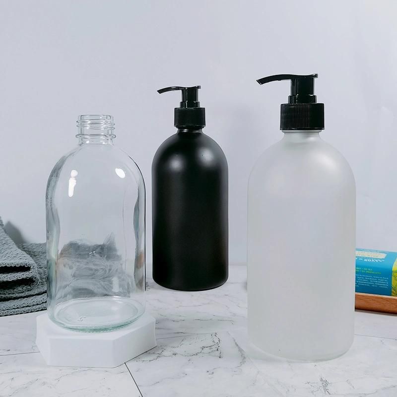 Wholesale 375ml 500ml Liquid Hand Wash Soap Bottle Matt Black Frosted Glass Shampoo Bottle with Black Pump