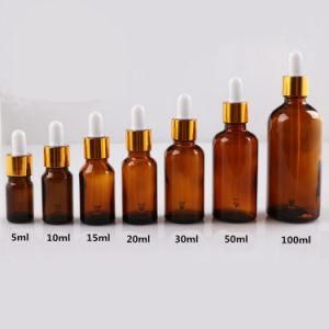 Glass Amber Essential Oil Bottle with Aluminum Lid and Glass Dropper
