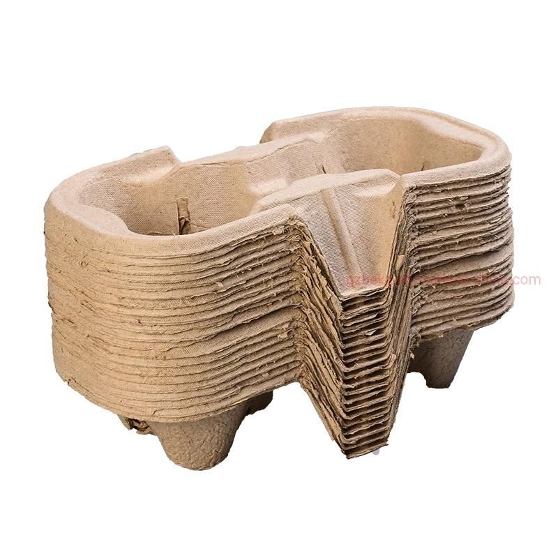 Paper Pulp Coffee Cup Carrier for 2 Cups Recycled Pulp Molded Coffee Drink Carrier