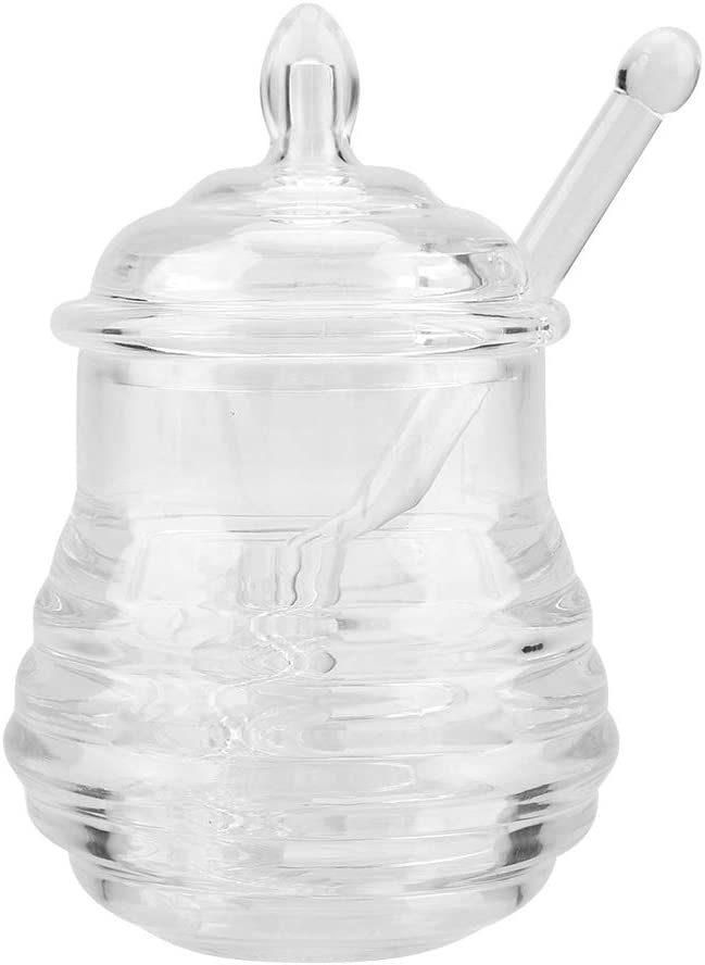 Transparent Beehive Honey Jar, 245ml, with Dropper for Storing and Dispensing Honey High Borosilicate Glass Honey Jar Kitchen Honey Jar with Dipper Esg15750