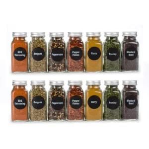 Set of 6 - 4 Oz Square Glass Spice Jars with Shaker Tops, Chalkboard Labels &amp; Pen, Funnel and Airtight Silver Metal Lids