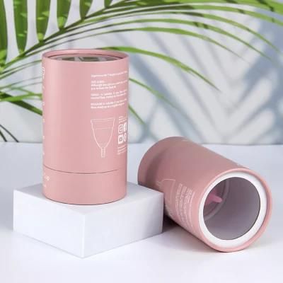 Firstsail Biodegradable Pink Paper Tube Packaging Gift Cylinder Menstrual Capa Silicone Cups Storage Box with Clear PVC Window