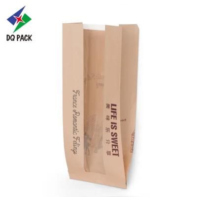 Dqpack Superior Quality Salad Sushi Burger Bread Custom Logo Kraft Paper Bread Food Packaging Bags