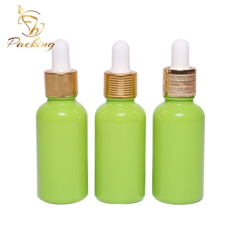 Spray Painting Customized Green 30ml Dropper Glass Bottle for Kinds of Face Serum Oils