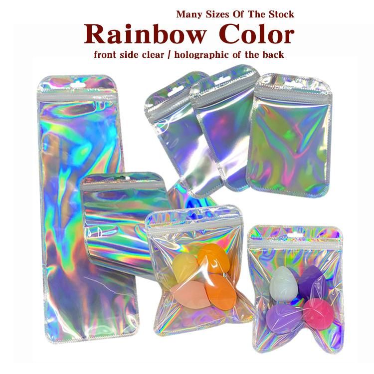 Clear Transparent Front Packaging Rainbow Color Resealable Zipper Bags