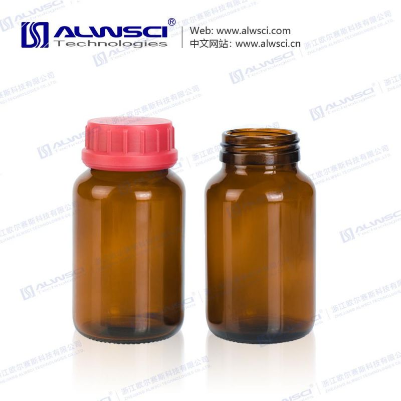 Alwsci Wide Mouth 200ml Amber Glass Bottle with DIN-45 Tamper-Evident Screw Cap