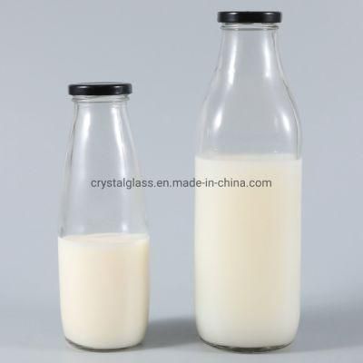 Multipurpose Lead Free Pudding Bottle Yogurt Fresh Milk Glass Bottle 250ml 500ml 1000ml