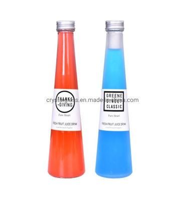 Oshow 250ml 300ml Creative Cone Shaped Beverage Drinking Clear or Frosted Glass Bottle Packaging with Aluminium Lid