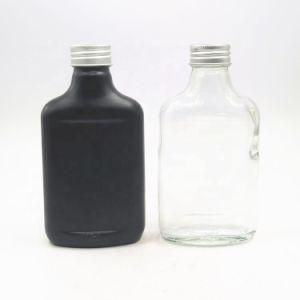 Flask Bottle 200ml 350ml Flat Clear Black Wine Beverage Cold Brew Coffee Juice Glass Bottle for Liquor Tea Milk