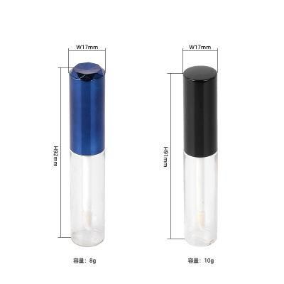 Best Seller 8ml 10ml Fashion Black Wand Blue Clear Lip Gloss Tube Lip Gloss Packaging Custom Black Lid Clear Lip Gloss Tube with Black Top
