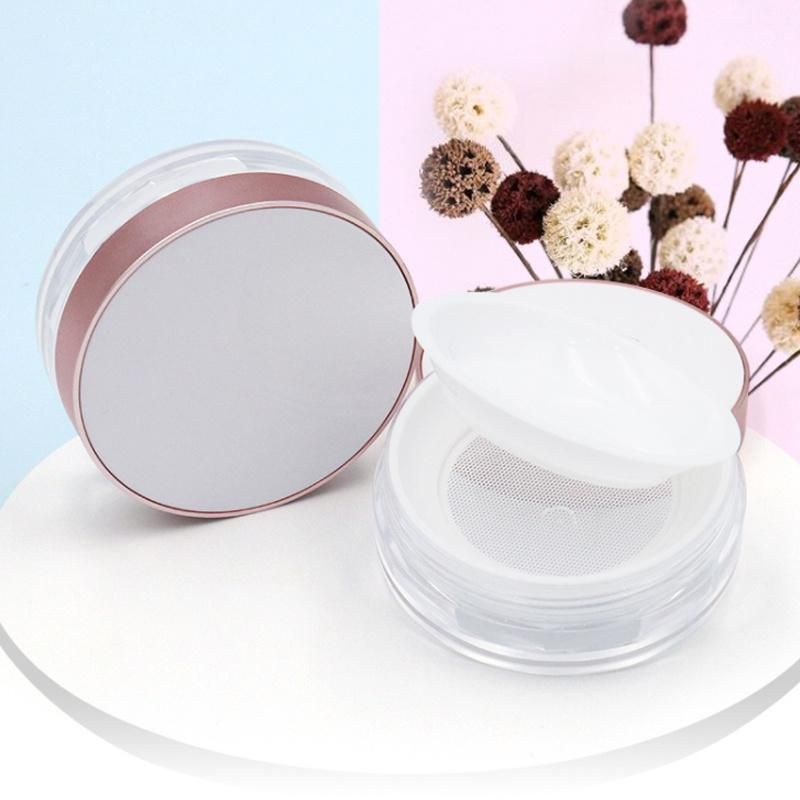Hot Sell Rose Gold Black Round Packaging Custom Logo Plastic Empty Round Transparent Loose Powder Jar with Sifter and Puff