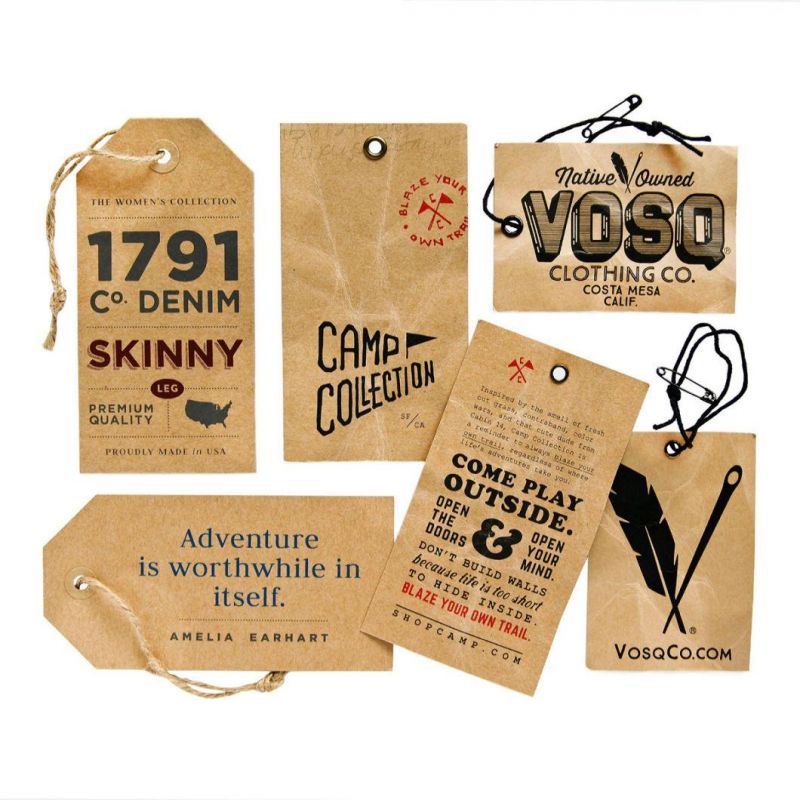 Custom Printing Name Logo Paper Garment Hangtag Labels Clothing Hang Tags with String