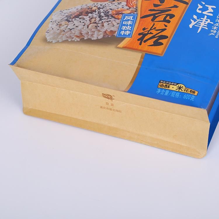 Quad Seal Popcorn Packing Paper Bag Flat Bottom Food Pouch