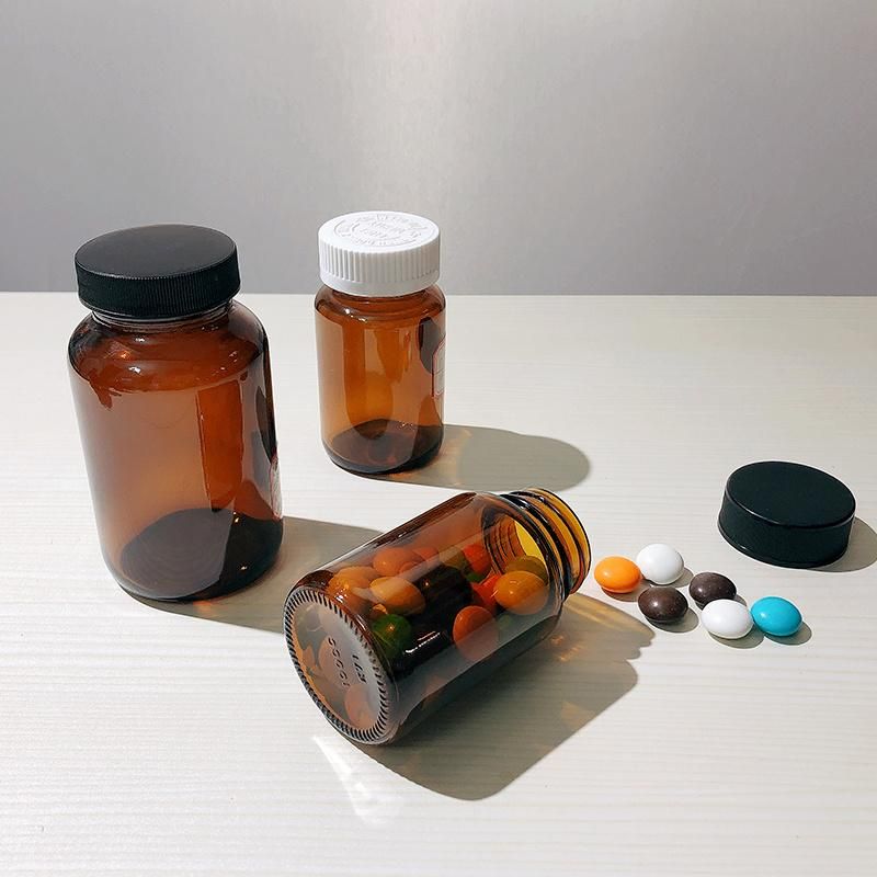 High Quality 150ml 250ml Wide Mouth Amber Empty Luxury Safety Pharmaceutical Medical Capsule Glass Pill Bottle