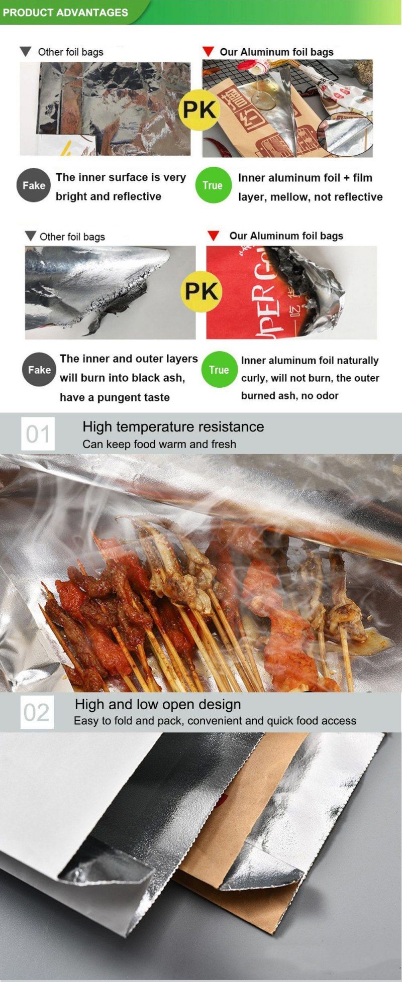 Hotdog Printed Aluminium Foil Lined Paper Bag for Hot Food