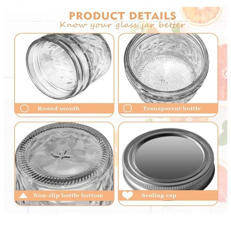 Custom Logo Clear Empty Mason Jelly Jam 8 Oz Glass Canning Jar with Metal Lid