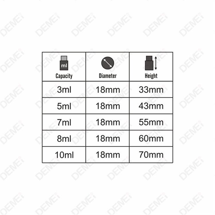 3ml 5ml 7ml 8ml10ml Wholesale Cosmetic Packaging Stright Round Clear and Amber Serum Essential Oil Tube Glass Bottle with Press Button Dropper Cap