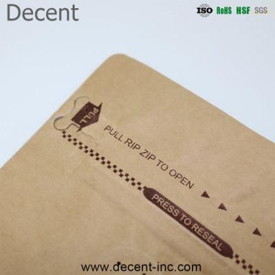 Smell/Water Proof Zipper Aluminum Foil Stand up Kraft Paper Bag Food Packaging for Coffee