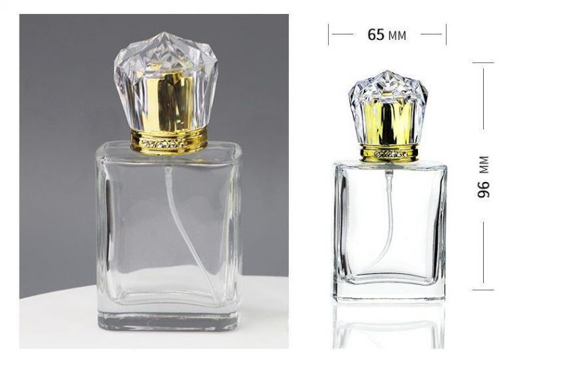 50ml Transparent Glass Perfume Atomizer Set with Diamond Crystal Crown Arabic Style Attar Bottle Portable Rectangular Shaped Empty Bottle