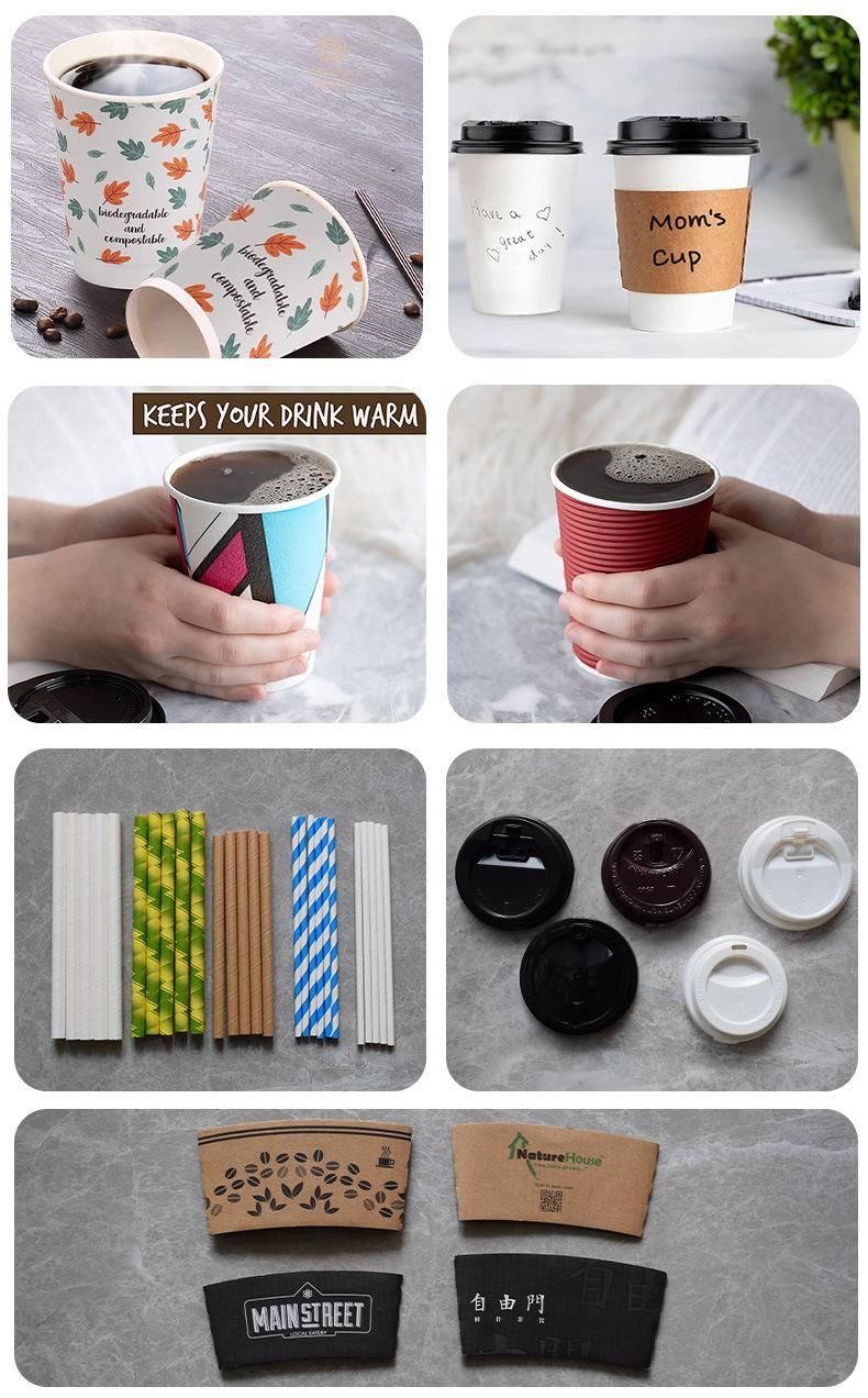 China Supplier Disposable Paper Coffee Cups 4oz 8oz 10oz 12oz 16oz 20oz with Custom Printed