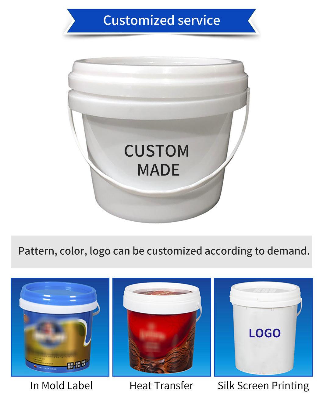 Manufacture 2 Liter 15L 20L 5 Gallon Consolidated Pet Food Canday Ice Cream Round Paint Food Grade PP Plastic Pail with Handle, Polypropylene, 1.5 Quart, White