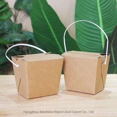 Disposable Takeaway Paper Kraft Noodle Box Pasta Packaging Box with Handle