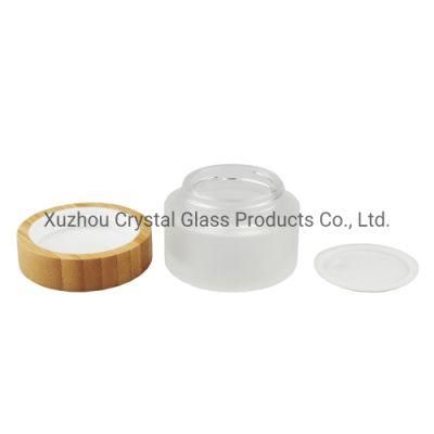 100g Glass Cosmetic Cream Jar/Container Cosmetic Packaging with Bamboo Cap