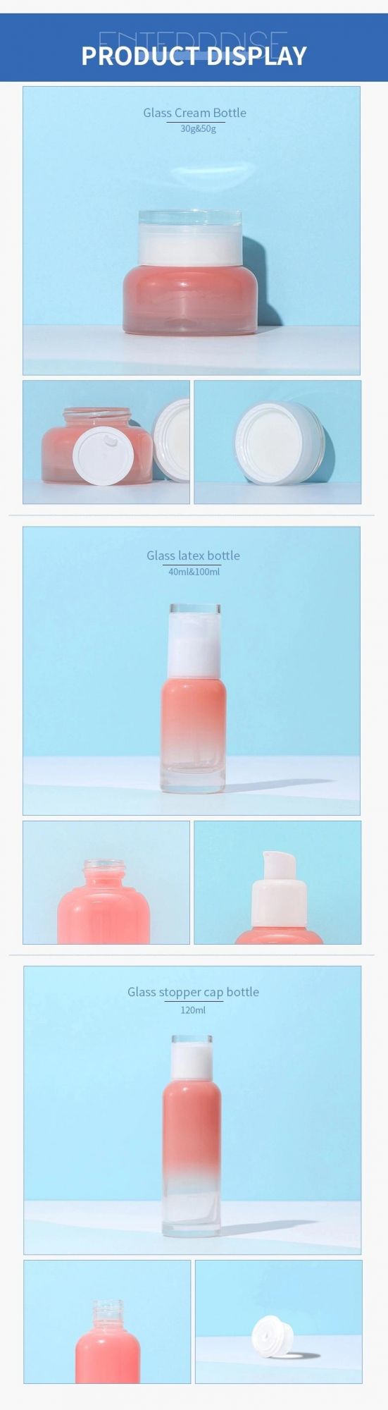 Cosmetic Bottle Set 30g 50g 40ml 100ml 120ml Oz Glass Bottle Containers with Packaging