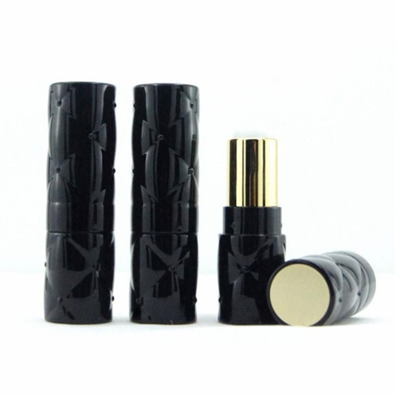 in Stock Ready to Ship Low MOQ High Quality Black Rhombic Lattice Empty Round Lipstick Tube for Makeup Packaging
